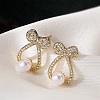 Bowknot Brass Micro Pave Clear Cubic Zirconia Stud Earrings LS-EJEW-A110-06G-1