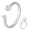 1Pc 925 Sterling Silver Adjustable Design Ring Mounts Fittings with Pearl Seat STER-BC0002-79A-P-1