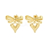 Bowknot & Heart Brass Stud Dangle Earrings for Women EJEW-G387-01G-1