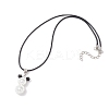 Glass Seed Beads & Glass Pearl Round Beaded Bear Pendant Waxed Cotton Cord Necklaces for Women Men NJEW-MZ00126-01-4