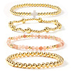 4Pcs Golden Brass & Glass Round Beaded Bracelet Sets XG4611-2-1