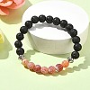 Natural Dyed Crackle Agate & Lava Rock Round Beaded Stretch Bracelet BJEW-TA00444-03-2