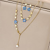 Flower Stainless Steel & Plastic Pearl Pendant Slider Necklace & Stud Dangle Earring & Link Bracelet FS-WG91D37-01-1