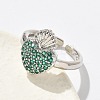 Sacred Heart Brass Micro Pave Cubic Zirconia Cuff Rings for Women RJEW-B117-01P-4