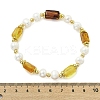 Natural Cultured Freshwater Pearl & Amber  Beads Stretch Bracelets for Women BJEW-JB13606-3