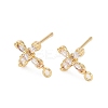 Cross Brass Micro Pave Cubic Zirconia Stud Earring Finding KK-Z084-02G-1