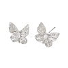 Butterfly Brass Micro Pave Clear Cubic Zirconia Stud Earring Findings KK-F921-02P-1