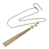 304 Stainless Steel Ball Chain Round Ball Tassel Necklaces for Women NJEW-G173-02C-GP-2