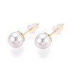 Brass ABS Imitation Pearl Round Stud Earrings KK-T077-25-1