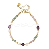 Natural Mixed Gemstone Faceted Round and Cube Beaded Bracelets with Natural Pearl & Brass End Chains BJEW-JB14336-02-3