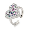Heart Brass Micro Pave Cubic Zirconia Cuff Rings for Women RJEW-A069-12P-04-4