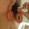 201 Stainless Steel Bohemian Oval Vintage Long Stud Earrings HB4853-1-1