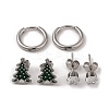 3 Pairs 3 Styles Christmas 304 Stainless Steel Hoop & Studs Earrings Set for Women EJEW-K279-12C-P-2