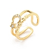 Star & Moon Brass Micro Pave Clear Cubic Zirconia Open Cuff Rings RJEW-G309-31G-1