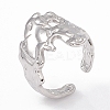 Non-Tarnish 304 Stainless Steel Wide Flower Open Cuff Ring for Women RJEW-G275-05P-1