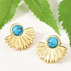 Fan 304 Stainless Steel Synthetic Turquoise Stud Earrings for Women EJEW-U046-17B-G-3