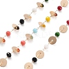 Handmade Brass & Glass Bead Flat Round Chains CHC-L051-06KCG-02-1
