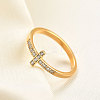 Cross Stainless Steel Micro Pave Clear Cubic Zirconia Finger Rings for Women FS-WG88B59-04-1