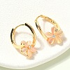 Flower Brass Micro Pave Clear Cubic Zirconia Hoop Earrings EJEW-Z152-01G-1