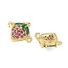 Brass Pave Green & Hot Pink Cubic Zirconia Fruit Connector Charms KK-Z109-01G-02-2
