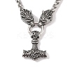 304 Stainless Steel Wolf Head King Wheat Chain Viking Mjolnir Thor Hammer Pendant Necklaces for Men NJEW-K278-12AS-1