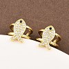 Fish Brass Micro Pave Clear Cubic Zirconia Cuff Earrings EJEW-D338-01G-1