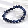 Natural Lapis Lazuli Round Beaded Stretch Bracelet BJEW-F203-06-5