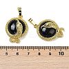 Natural & Synthetic Mixed Gemstone Flat Round Shaped Brass Pendants KK-F887-03G-4