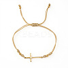 Adjustable 304 Stainless Steel Sideways Cross Link Handmade Braided Cord Bracelets with Brass Beads for Men Women HK4734-5