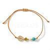 Brass Saint Benedict Medal Cross Synthetic Turquoise Beaded Braided Bracelets FP7792-1-1