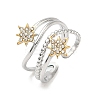 Sun 304 Stainless Steel Rhinestone Cuff Rings RJEW-D338-04GP-2