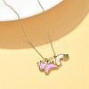 304 Stainless Steel Pearl Pink Enamel & Natural White Shell Pendant Unicorn Rainbow Pendant Necklaces for Women NJEW-M101-02G-1