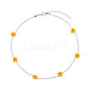 Bohemian Daisy Flower Glass Seed Beaded Necklaces with Alloy End Chains FS-WGC49A6-12-1