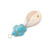 5Pcs 5 Styles Natural Cowrie Shell & Dyed Synthetic Turquoise Turtle Copper Wire Wrapped Pendants PALLOY-JF04034-02-5