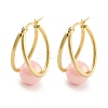 Ion Plating(IP) 304 Stainless Steel & Plastic Imitation Pearl Oval with Ball Hoop Earrings for Women EJEW-C096-13G-06-1
