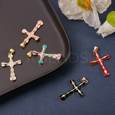 5Pcs 5 Colors Brass Enamel Pendants KK-SZ0004-07-1