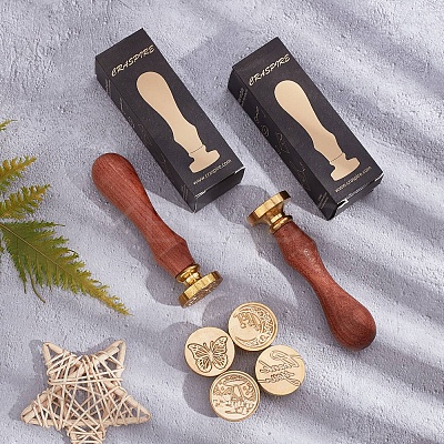 Brass Wax Seal Stamp with Wood Handle AJEW-WH0412-0351-1