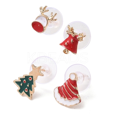 4Pcs Christmas Theme Alloy Enamel Stud Earrings EJEW-B068-02KCGG-04-1