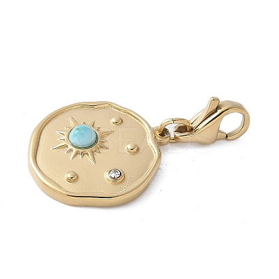 304 Stainless Steel Rhinestone Flat Round with Star Pendant Decoration STAS-S165-03B-G-1