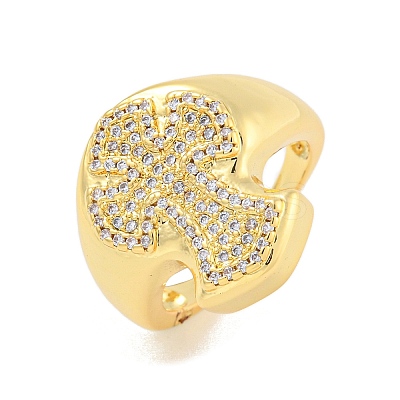 Rack Plating Cross Brass Micro Pave Clear Cubic Zirconia Cuff Finger Rings for Women RJEW-C103-14G-1