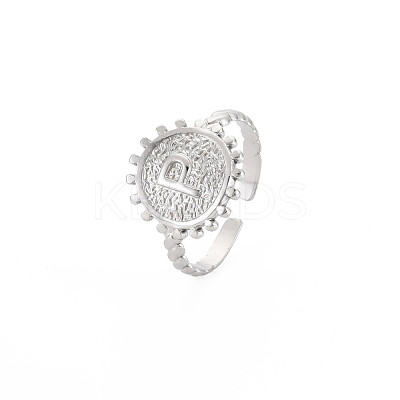 Non-Tarnish 304 Stainless Steel Flat Round with Initial Letter Open Cuff Ring for Men Women RJEW-S405-246P-P-1