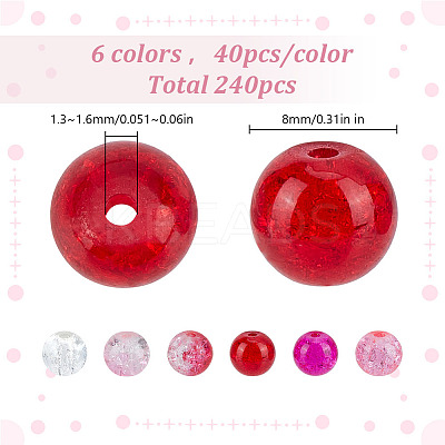 240Pcs 6 Colors Spray Printed Crackle Glass Beads CCG-HY0001-02D-1