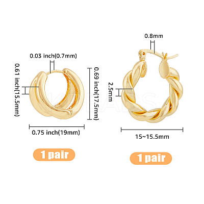 16Pcs 8 Style Ring & Rectangle & Twist Alloy & Brass Hoop Earrings Sets EJEW-FI0001-41-1