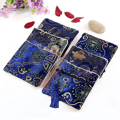 Square Chinese Style Brocade Zipper Bags with Tassel PW-WG45645-09-1