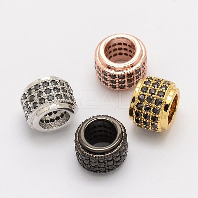 Column Brass Micro Pave Cubic Zirconia European Beads ZIRC-P013-05-FF-1