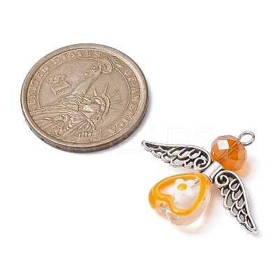 Glass Heart with Tibetan Style Alloy Wings Pendant PALLOY-JF02261-1