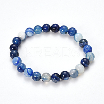 Natural Striped Agate/Banded Agate Beaded Stretch Bracelets BJEW-Q692-03E-1