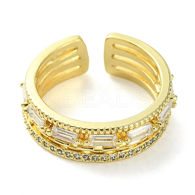 Clear Cubic Zirconia Rectangle Open Cuff Ring RJEW-K243-03G-1