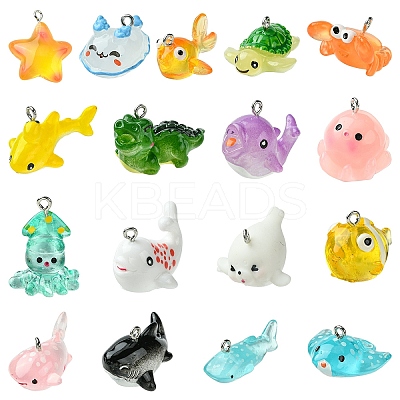17Pcs 17 Styles Marine Series Resin Pendants RESI-YW0003-29-1