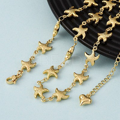 Beach 304 Stainless Steel Sea Animals Link Chain Necklaces for Women NJEW-G178-04G-01-1